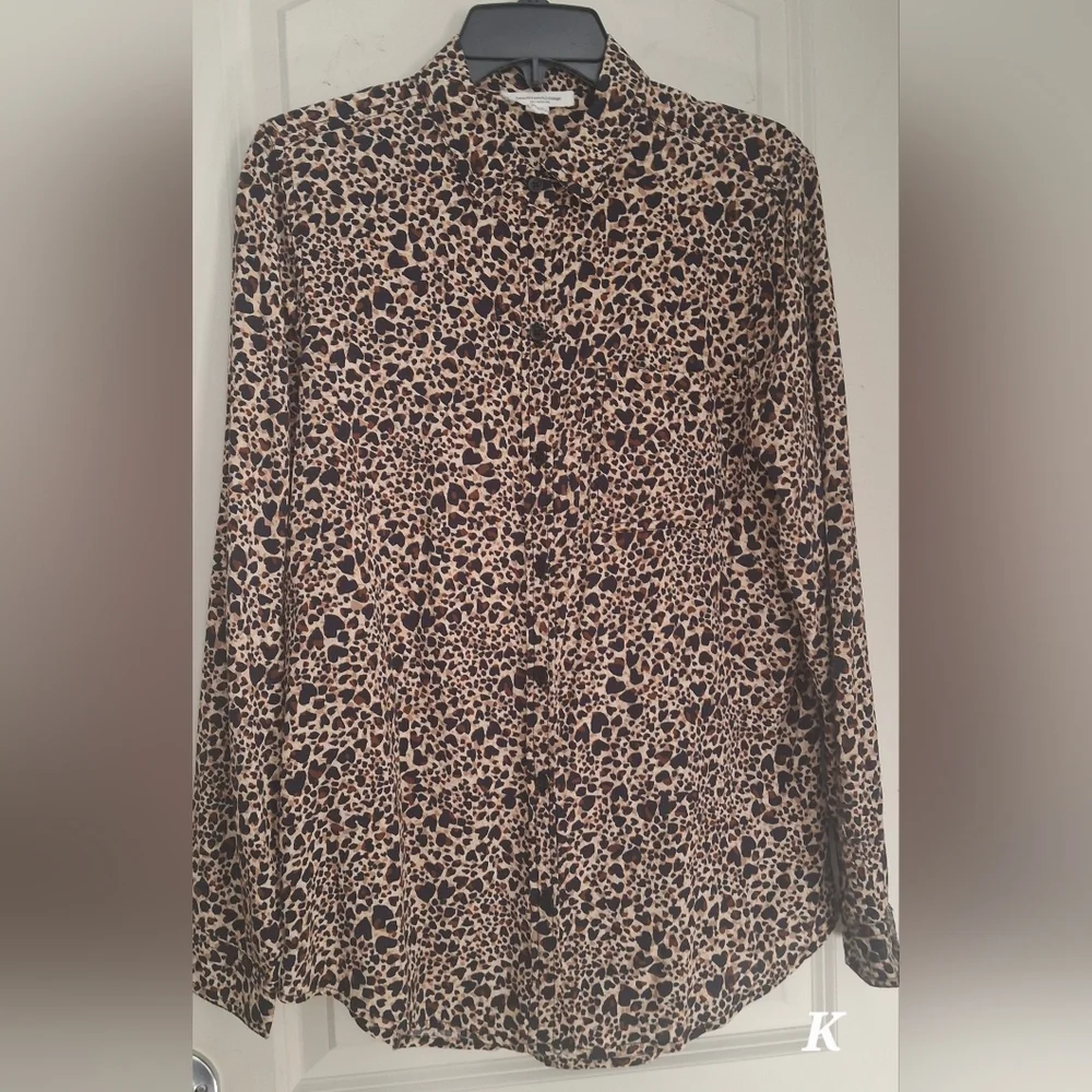 Beach Lunch Lounge Women's Animal Print Blouse S Button Up Long Sleeves Boho - Picture 2 of 9